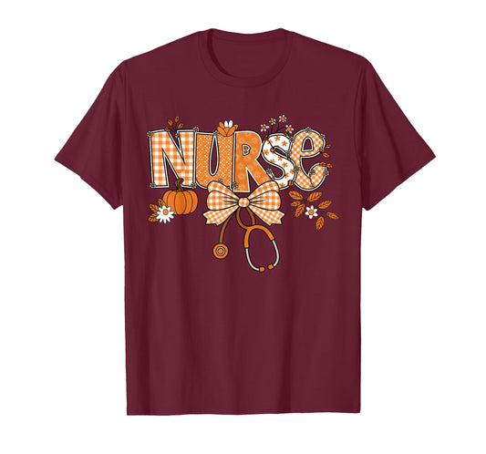 Retro Pumpkin Nurse Life Stethoscope Fall Autumn Nurse T-Shirt