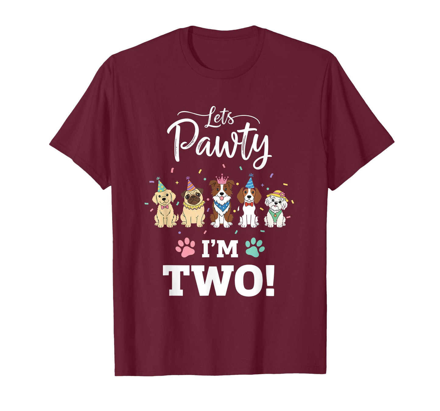 Dog Lets Pawty I'm Two! Puppy Birthday Party Design T-Shirt