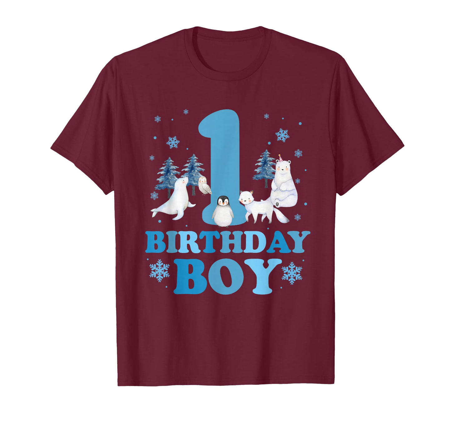 Winter 1st Birthday Boy Arctic Animals 1 Year Old Birthday T-Shirt