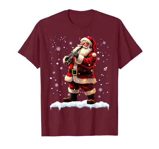 Santa Claus Playing Clarinet Christmas Xmas Music T-Shirt