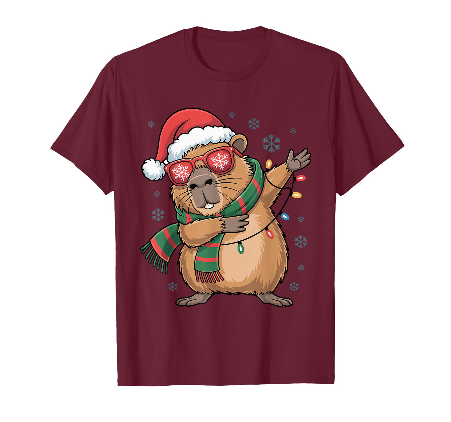 Dabbing Capybara Christmas Santa Hat Funny Holiday Design T-Shirt