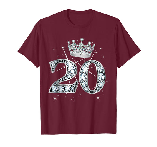 20th Birthday Queen Women Girls 20 Years Old Diamond Crown T-Shirt
