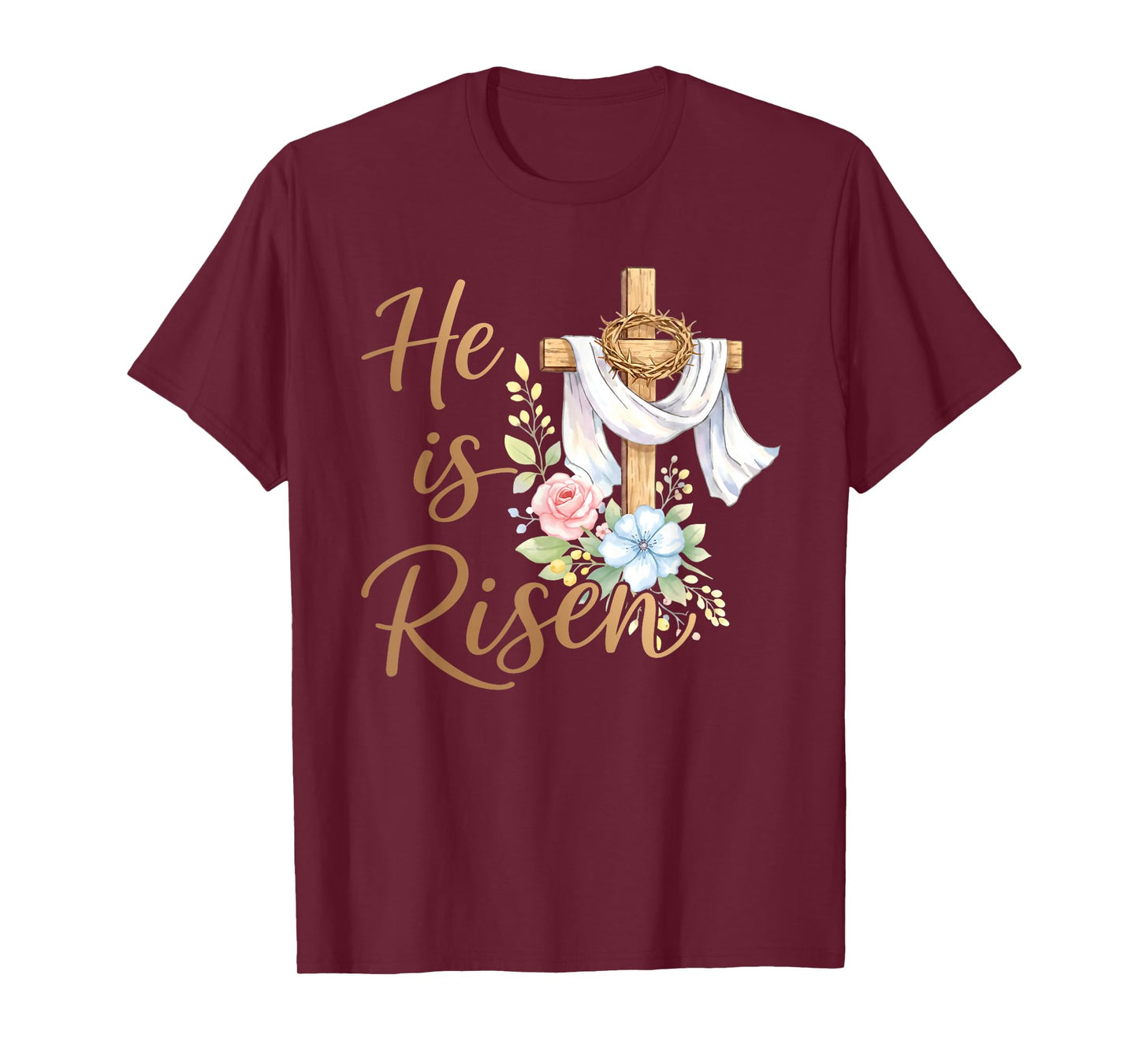 He is Risen Floral Cross Christian Vintage Happy Easter Day T-Shirt