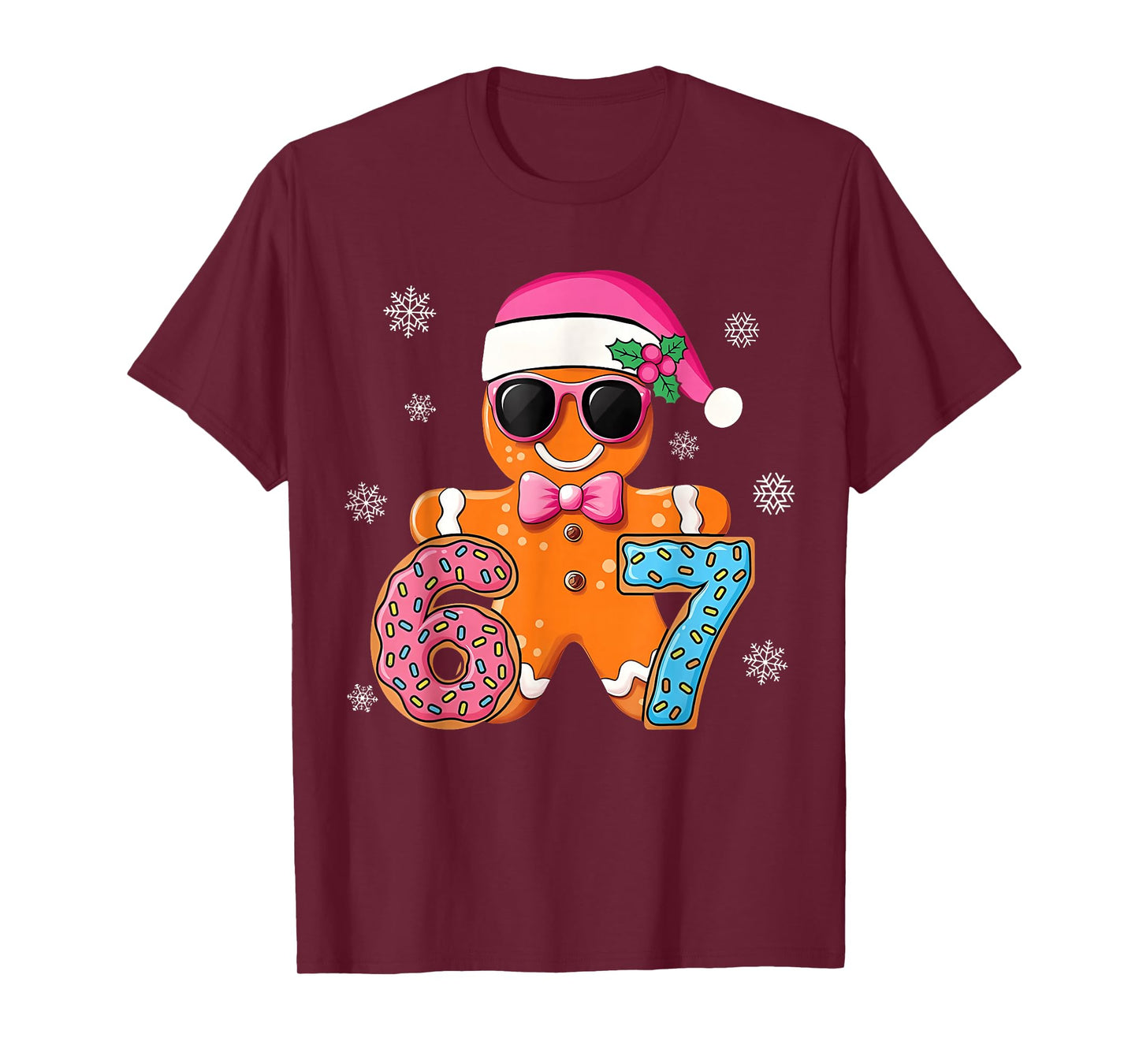 Gingerbread Six Seven 67 Meme 6 7 Funny Christmas Boys Kids T-Shirt