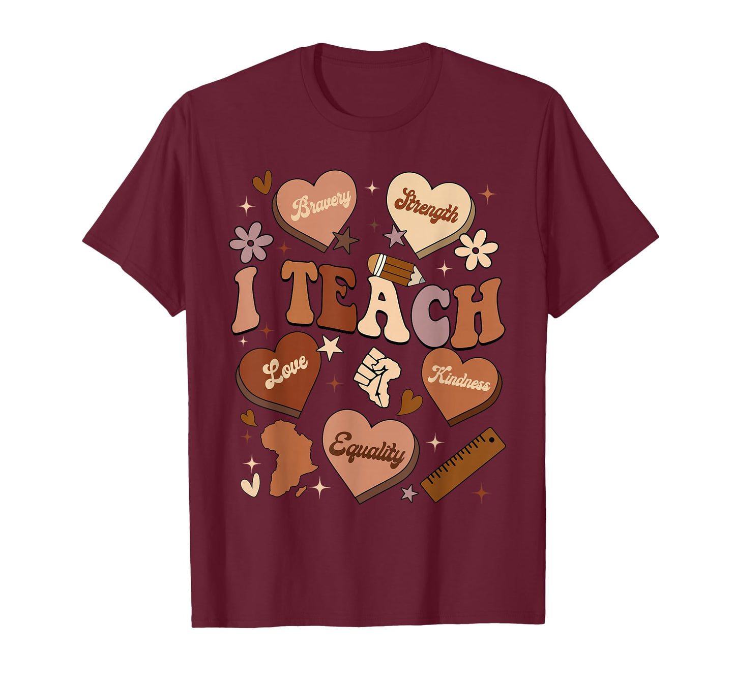 Black History Month I Teach Melanin Hearts Black Teacher T-Shirt