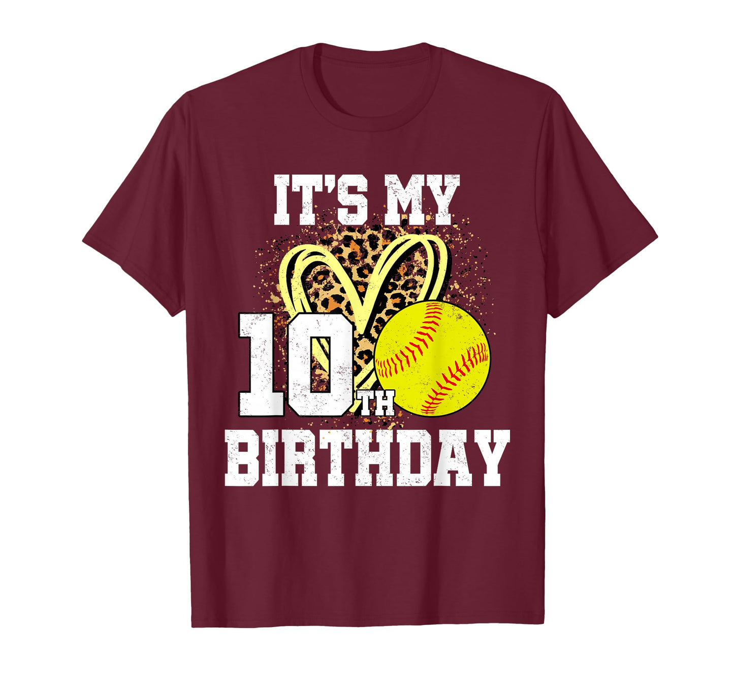 It's My 10th Birthday Softball Leopard 10 Year Old Birthday T-Shirt
