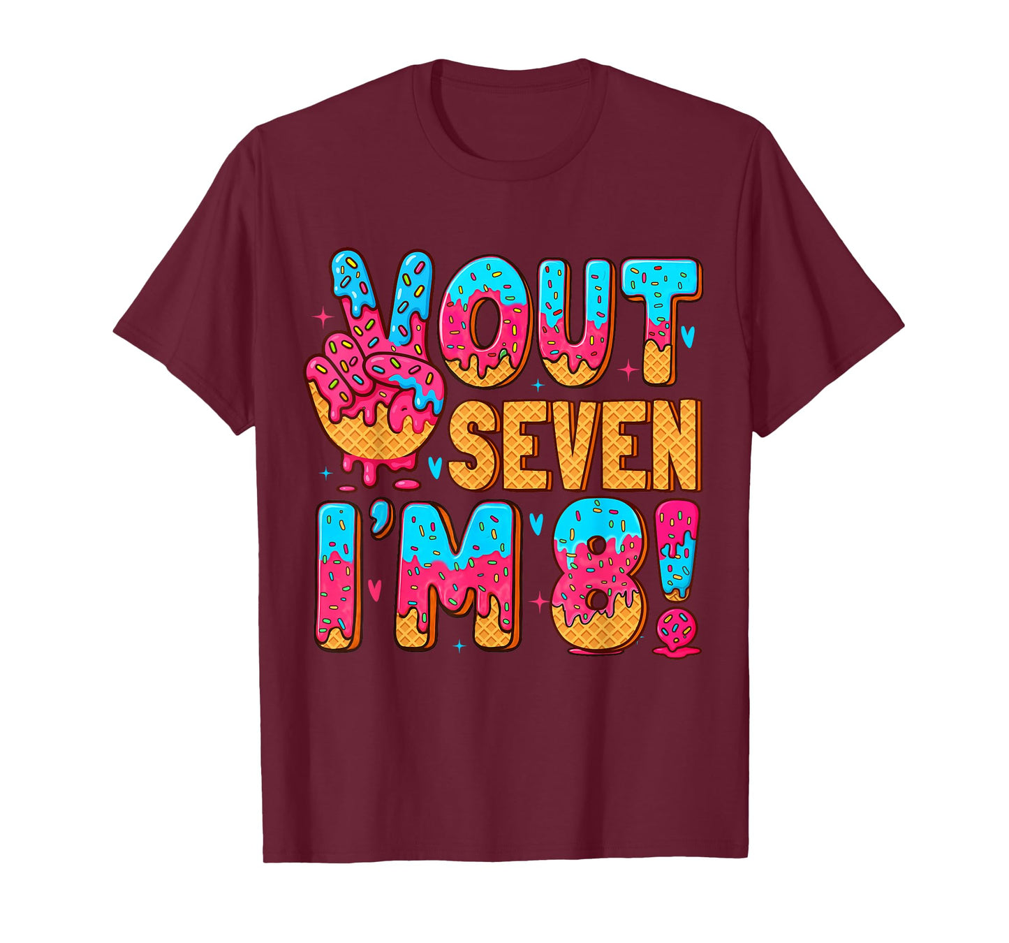 Peace Out 7 I'm 8 Eight Year Old 8th Birthday Ice Cream Drip T-Shirt