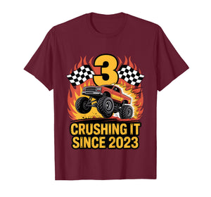 Crushing It Since 2023 Monster Truck 3 Year Old Birthday Boy T-Shirt