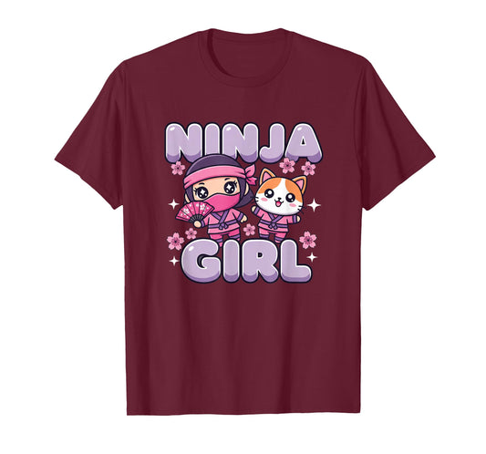Cat Ninja Girl Cute Kawaii Ninja Cat Birthday Party T-Shirt