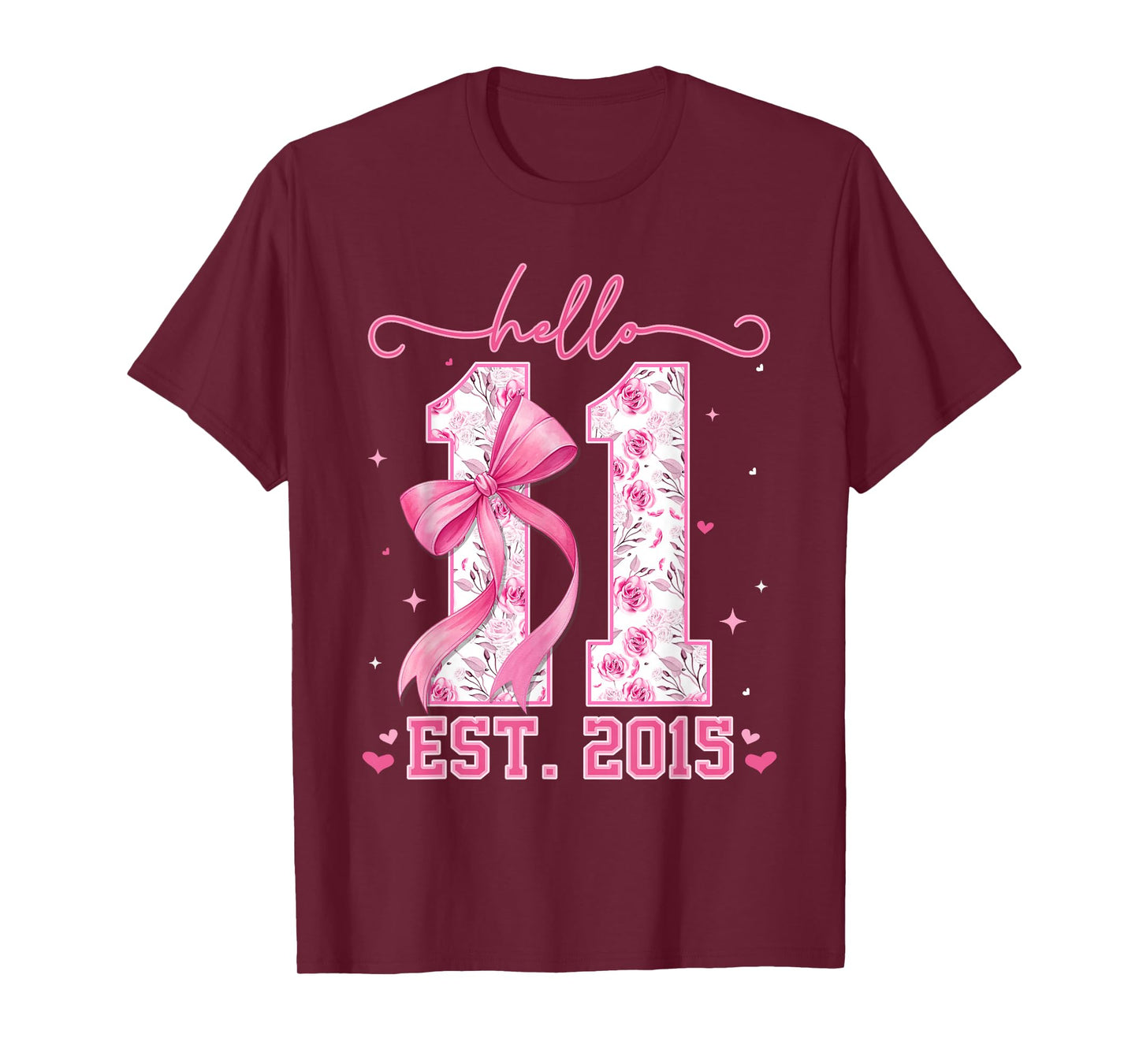 Hello Eleven Est 2015 Pink Coquette Bow 11th Birthday Girl T-Shirt