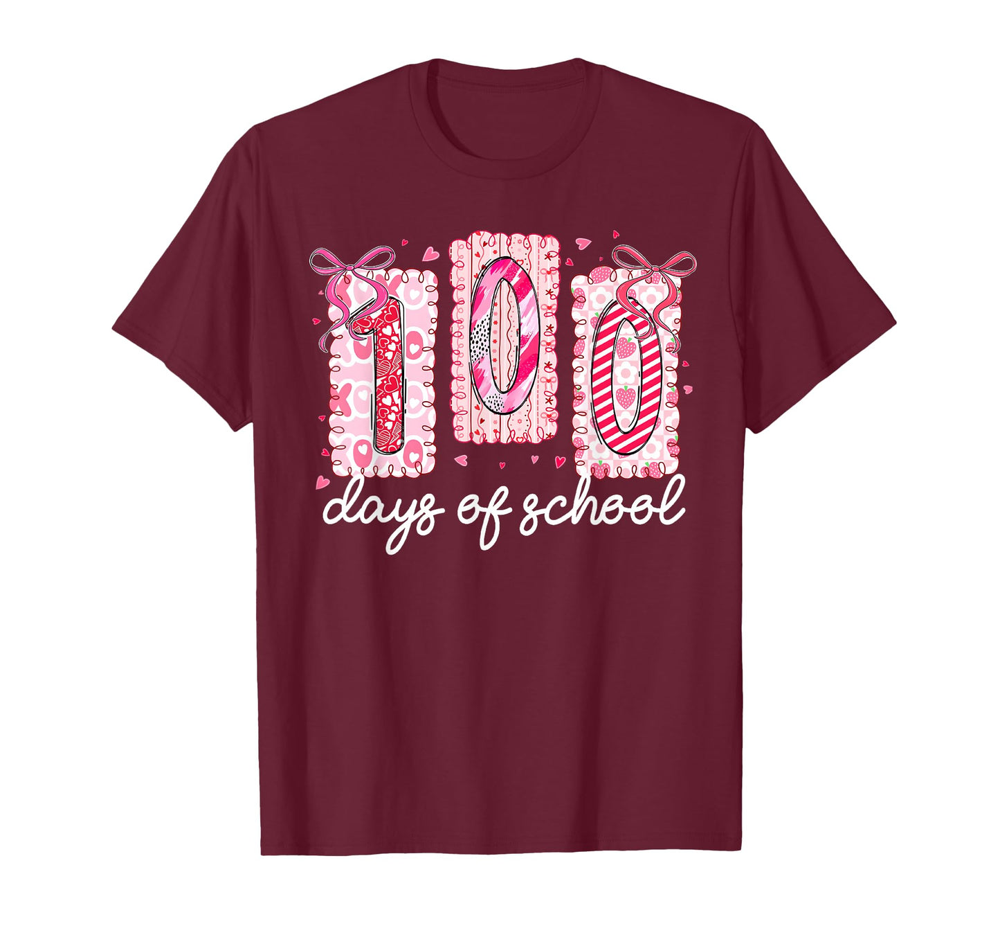 Preppy 100 Days of School Pink Coquette Bow Girl Women T-Shirt