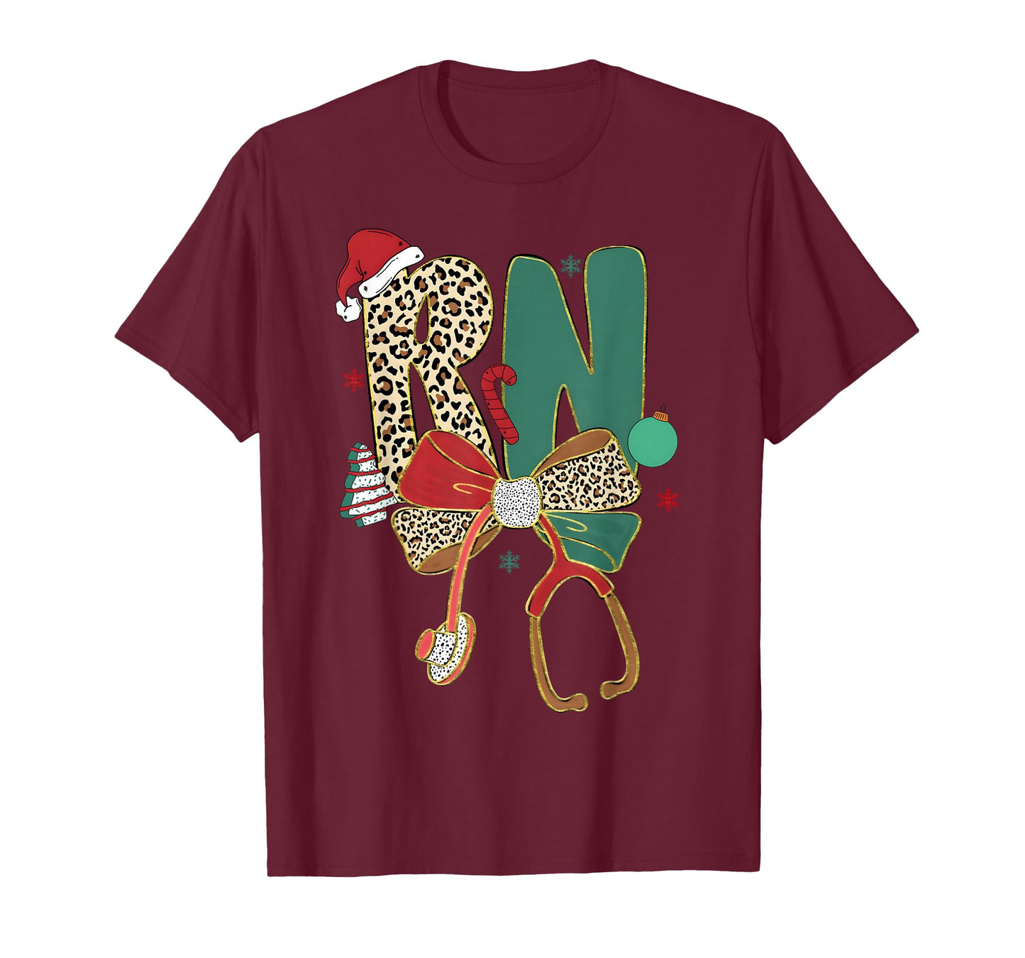 RN Nurse Merry Christmas Coquette Bow Leopard Men Women T-Shirt