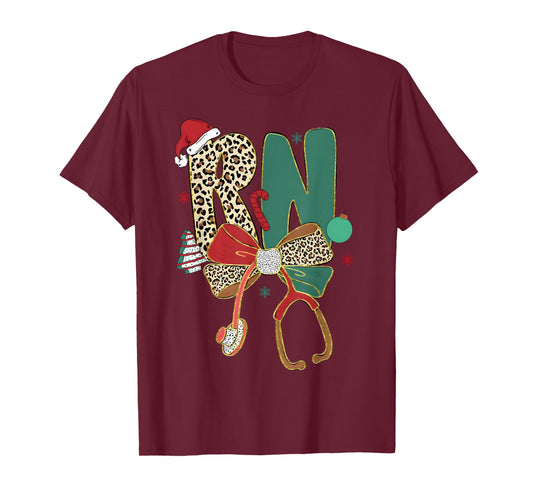 RN Nurse Merry Christmas Coquette Bow Leopard Men Women T-Shirt
