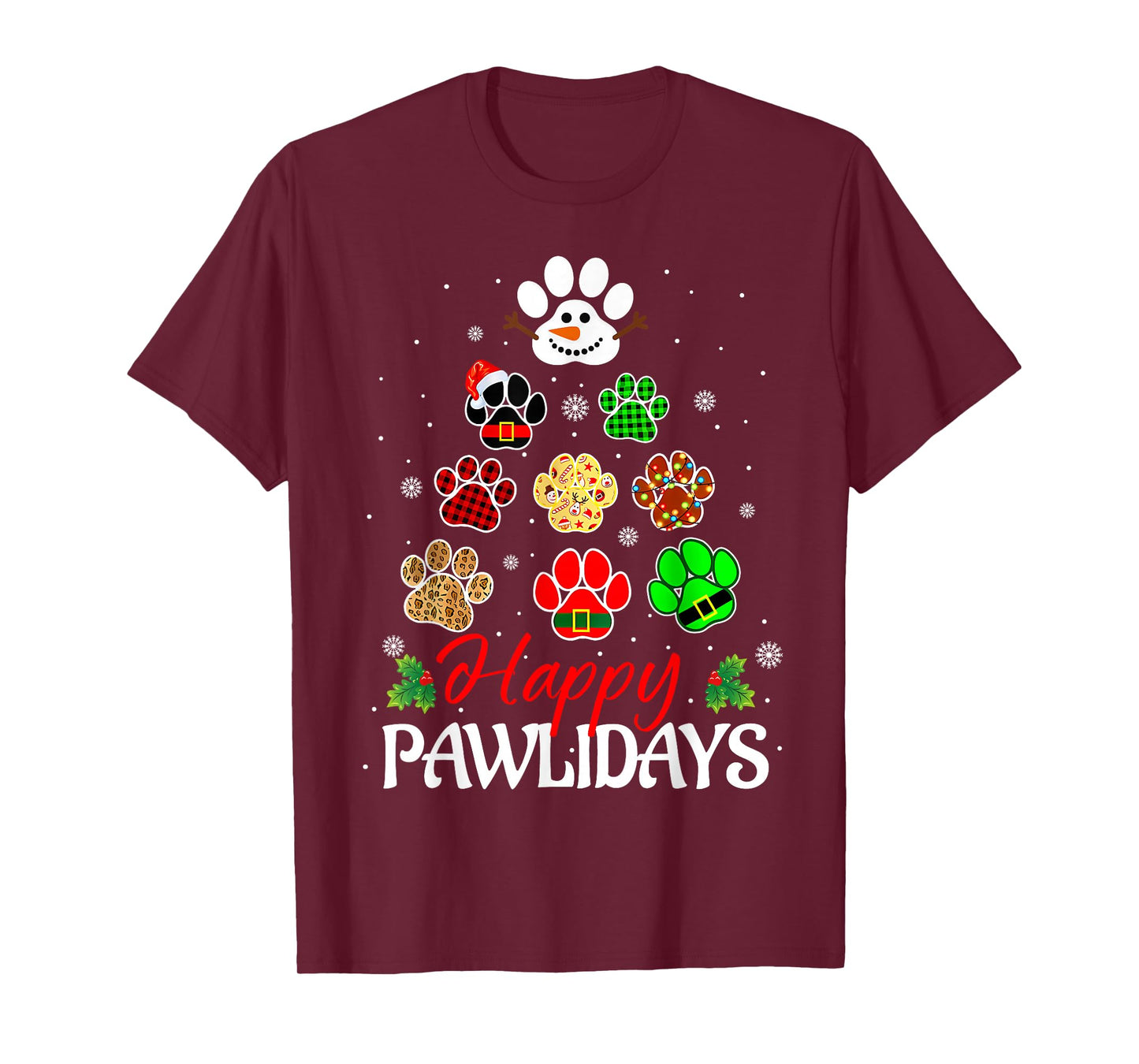 Happy Pawlidays Funny Christmas Dog Paw Xmas Dogs Lover Mom T-Shirt