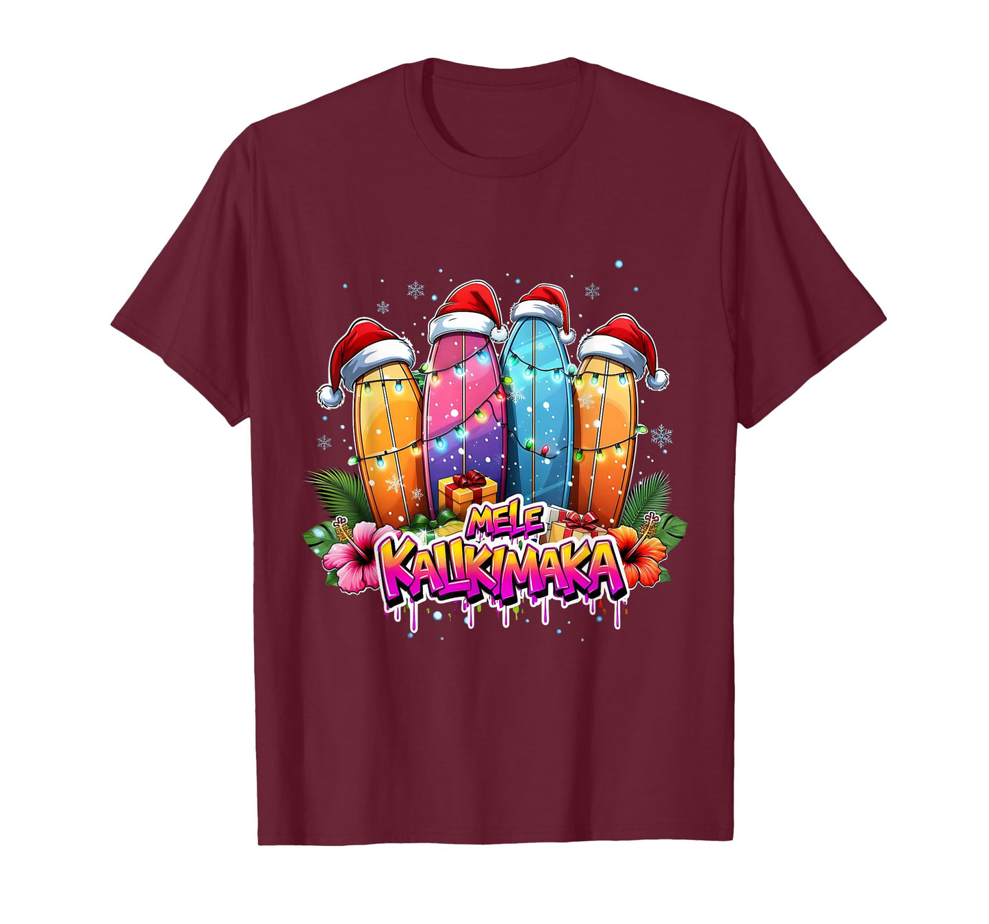 Mele Kalikimaka Surfboard Christmas Vibes T-Shirt