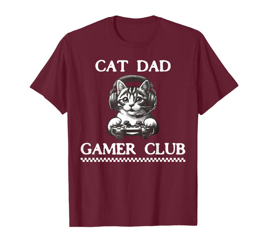 Cat Dad Gamer Club Funny Cat Lover Gaming Game Father's Day T-Shirt