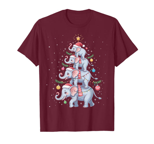 Funny Elephant Christmas Tree Santa Hat Xmas Lights T-Shirt