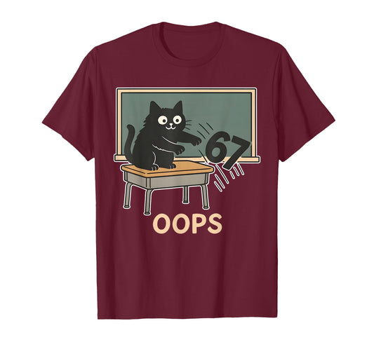 6 7 Meme Kids Teachers Students Six Seven Funny Black Cat T-Shirt