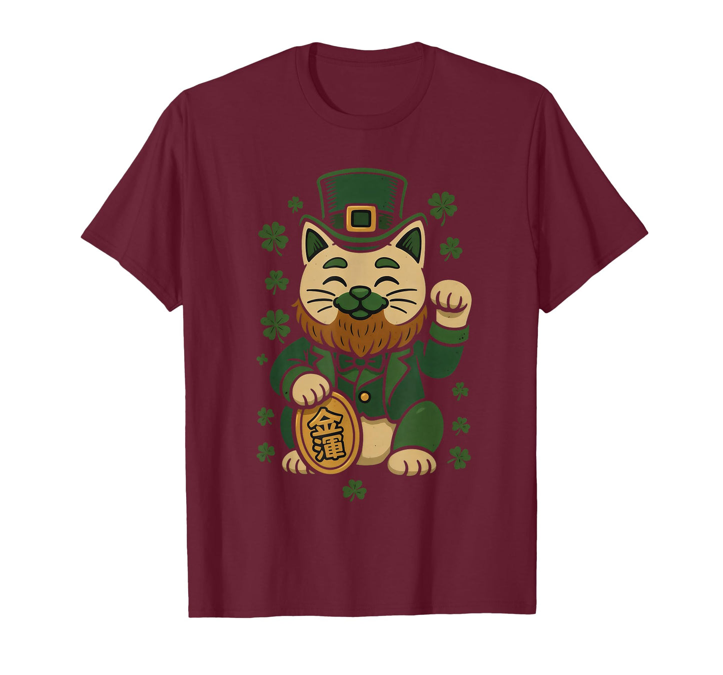 St Patrick's Day Cat Statue Lucky Clover Charm Adult Kids T-Shirt