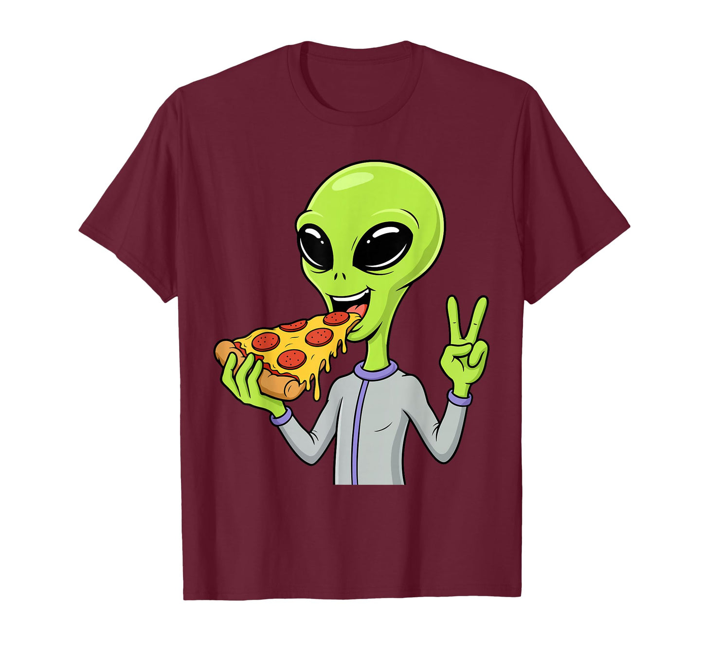 Alien Head Eating Pizza UFO Extraterrestrial Snack Fast Food T-Shirt
