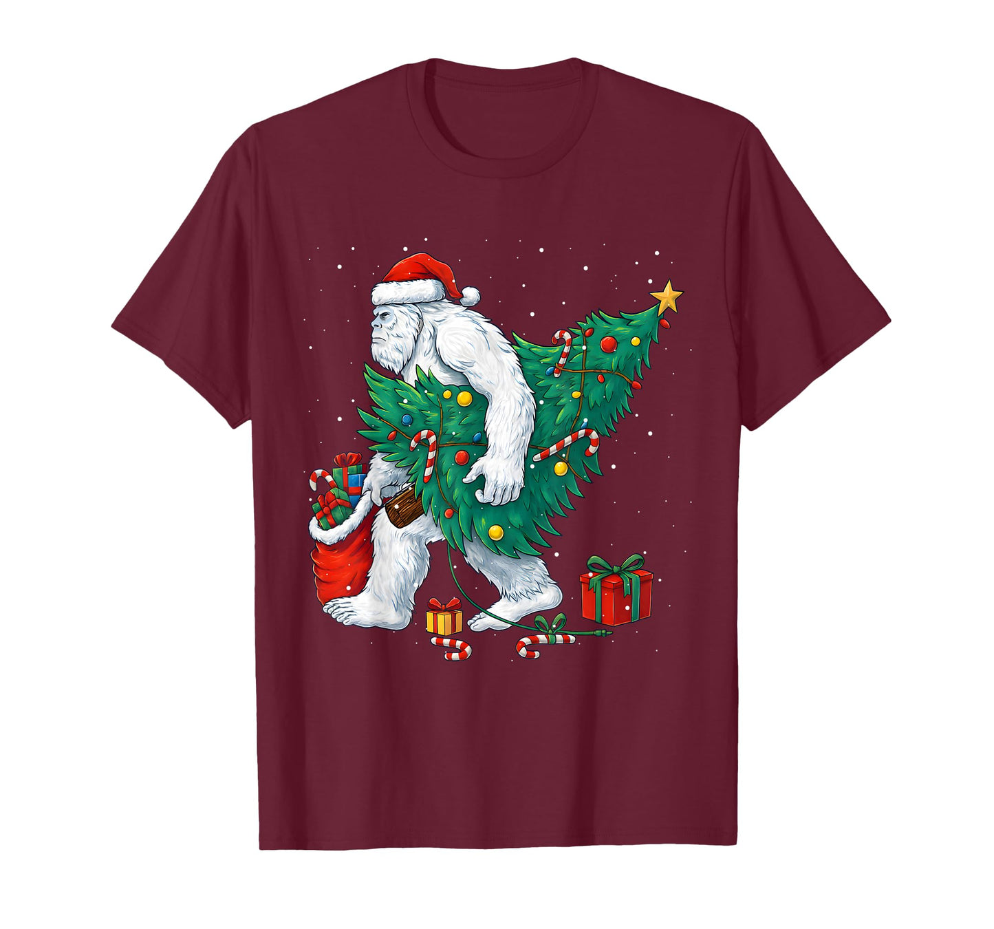 Funny Yeti Christmas Tree Lights Bigfoot Xmas Sasquatch Boys T-Shirt