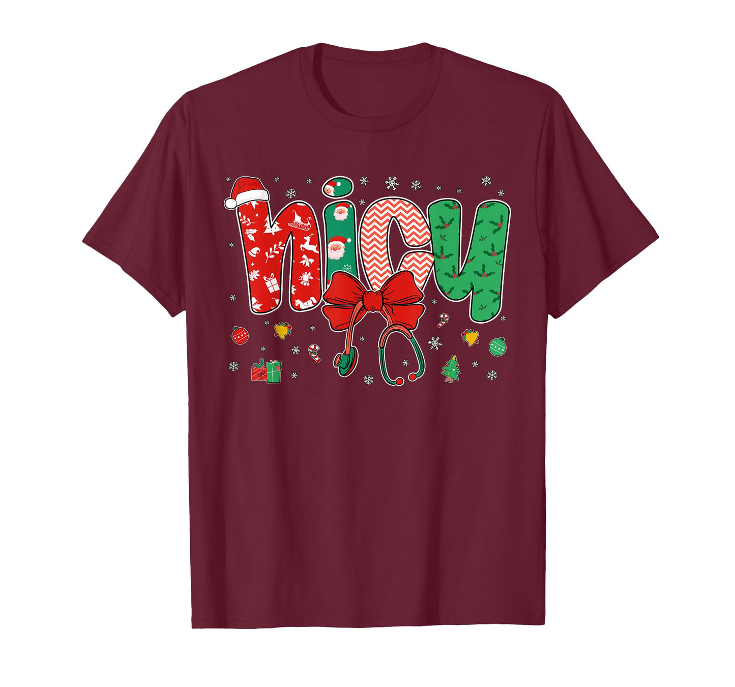 NICU Nurse Christmas Coquette Bow Holiday NICU Crew Team T-Shirt