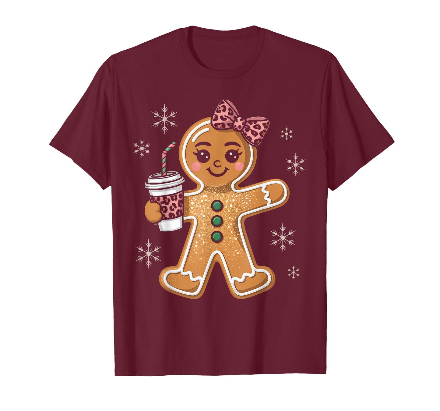Gingerbread Coquette Leopard Christmas Bow Gifts T-Shirt