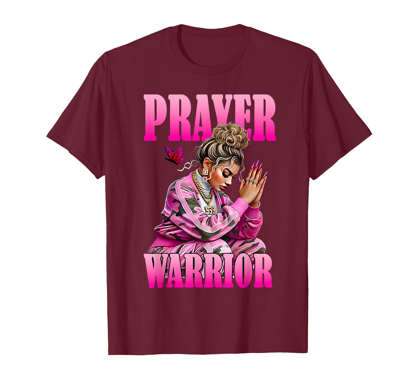 Prayer Warrior God Jesus Christian Pink Camo Black Girl T-Shirt