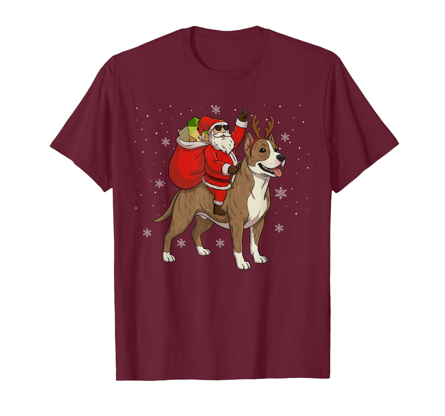 Santa Riding Pitbull Dog Lover Deer Xmas Kids Women Men T-Shirt