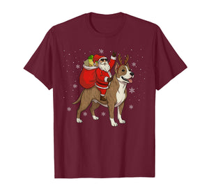 Santa Riding Pitbull Dog Lover Deer Xmas Kids Women Men T-Shirt