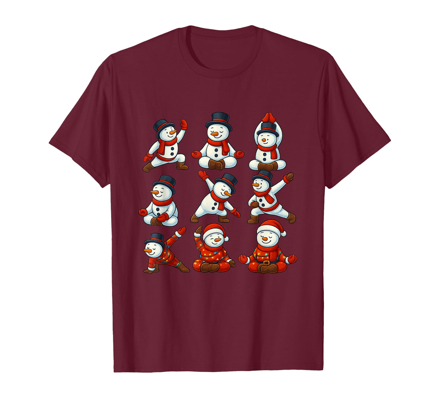 Funny Christmas Yoga Snowman Tee Cute Santa Men Women Kids T-Shirt