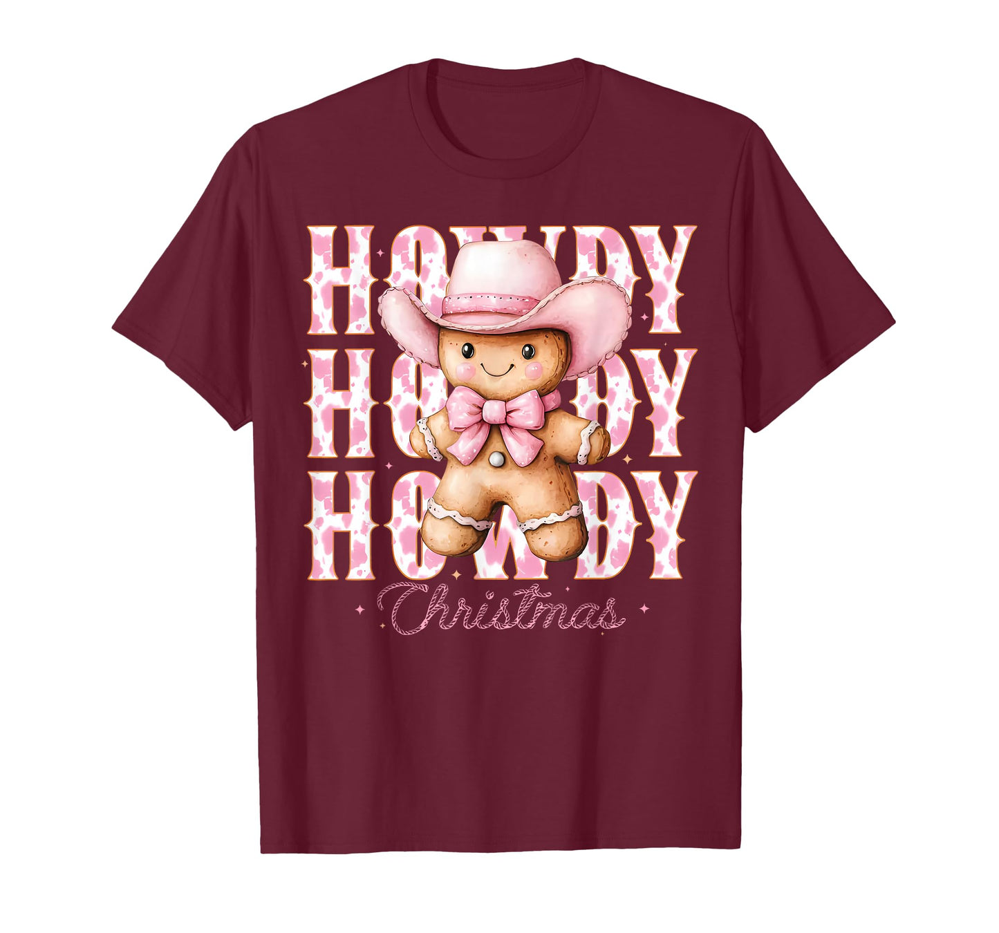 Christmas Pink Gingerbread Cowboy Cowgirl Howdy Western Xmas T-Shirt