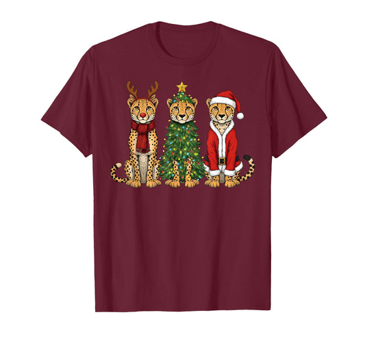 Retro Christmas Cheetah Santa Reindeer Safari Animal T-Shirt