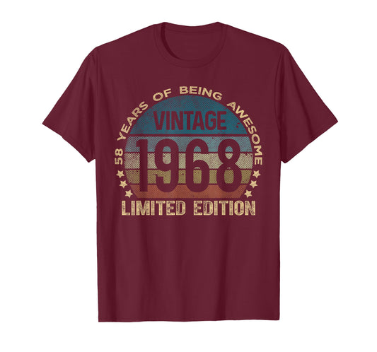 58 Year Old Gifts Vintage 1968 Limited Edition 58th Birthday T-Shirt
