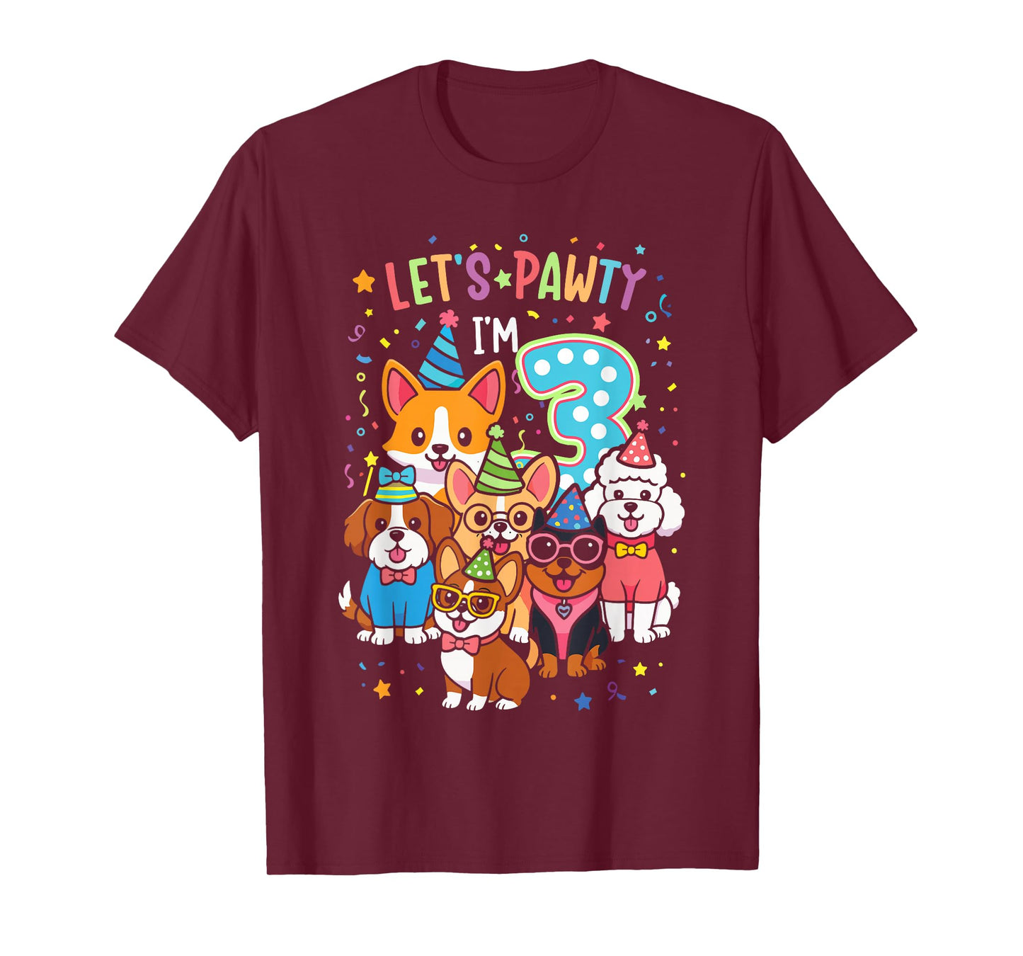 Let's Pawty I'm 3 Dog Puppy 3rd Birthday T-Shirt