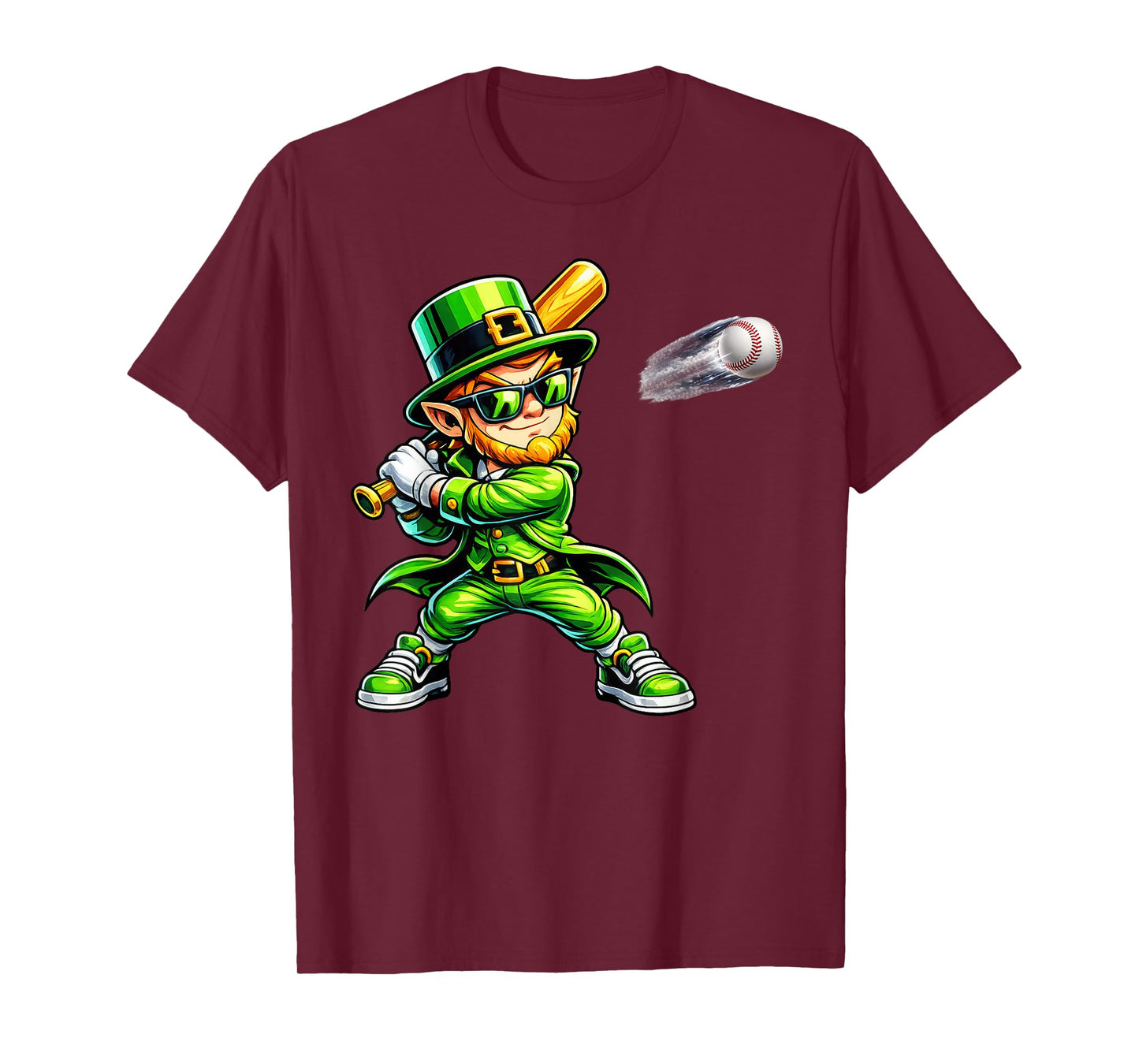 Funny Leprechaun Playing Baseball St Patricks Day Mens Boys T-Shirt