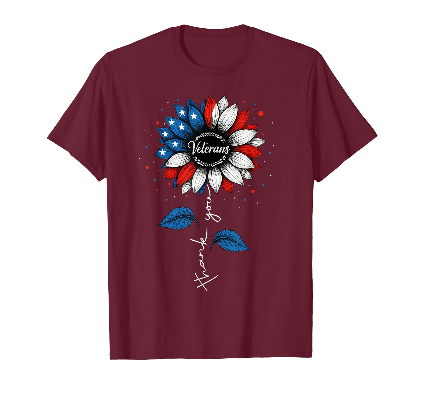 Thank You Veterans Sunflower USA Flag Military Patriotic T-Shirt