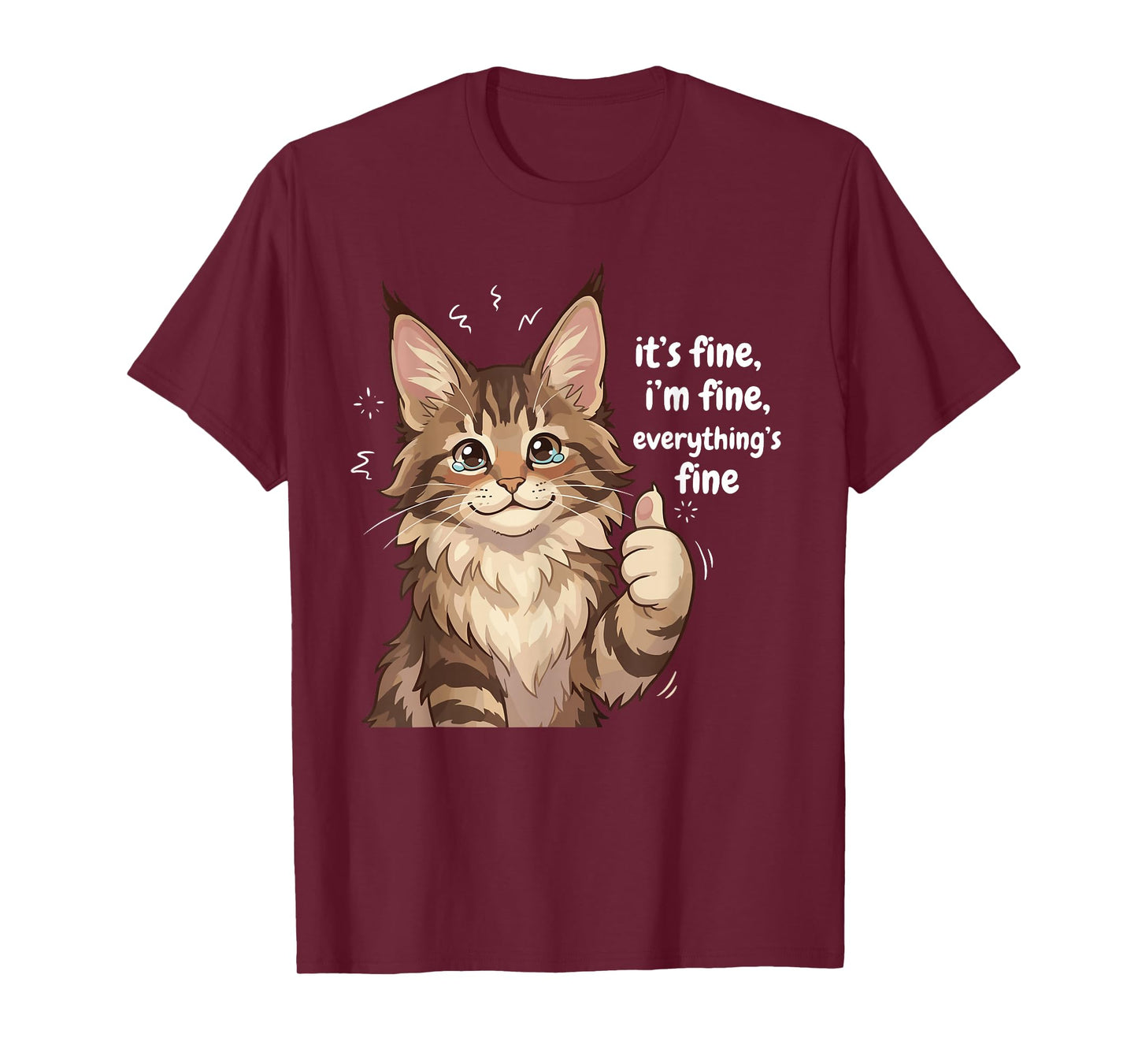 Maine Coon Cat Meme It's fine I'm fine Everything's Kitty T-Shirt