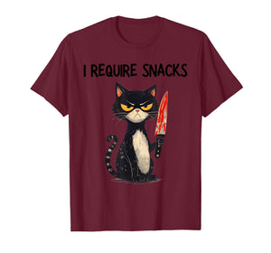 Funny Cat Meme I Require Snacks Design Men Women T-Shirt