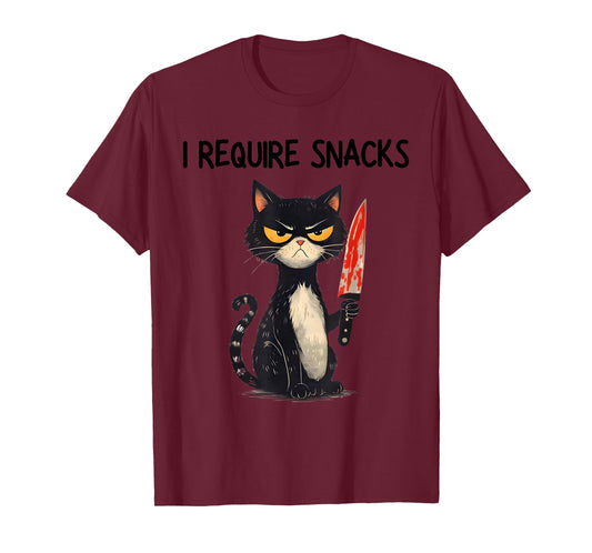 Funny Cat Meme I Require Snacks Design Men Women T-Shirt