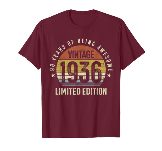 90th Birthday Vintage 1936 Limited Edition 90 Years Old T-Shirt