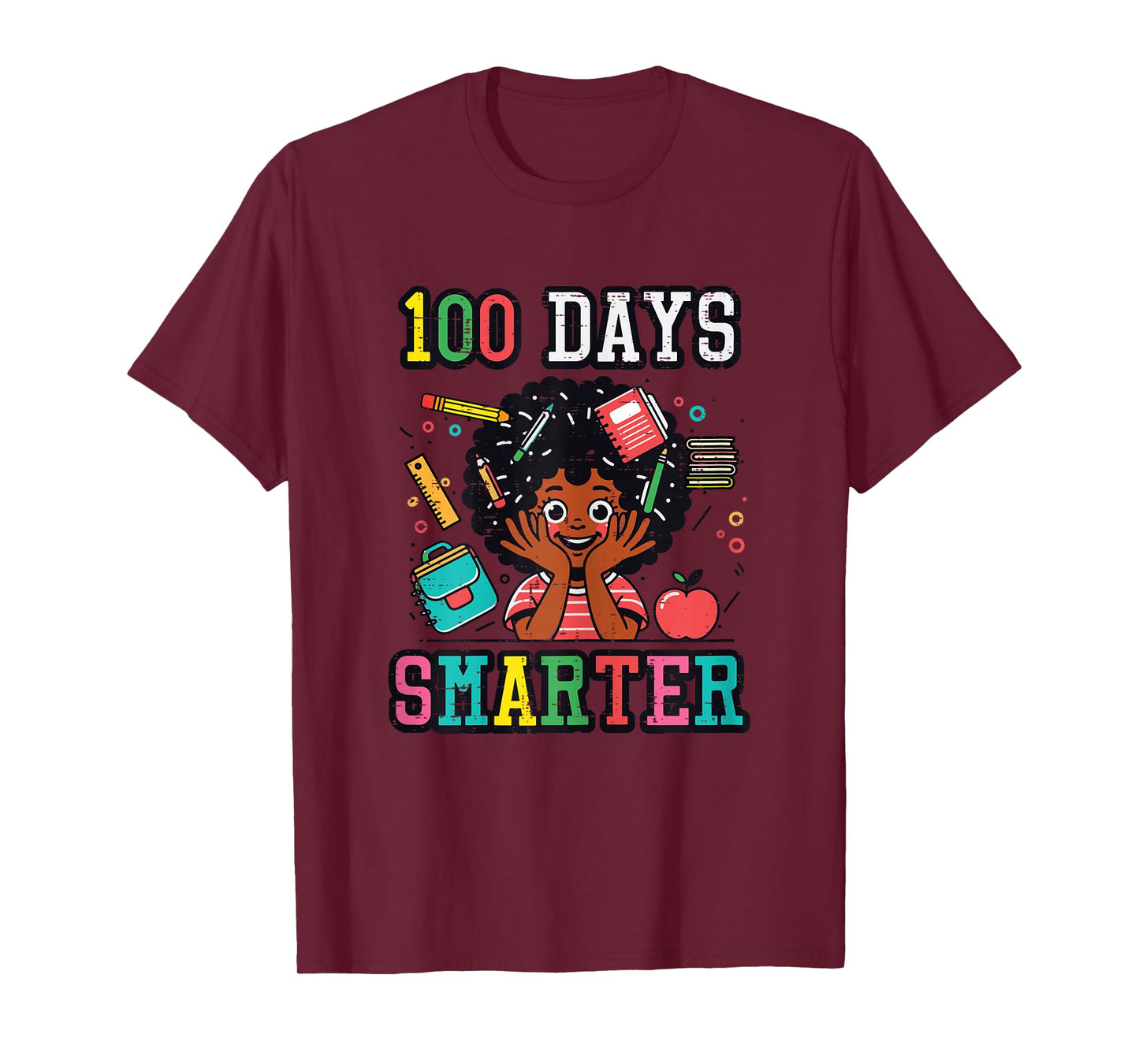100 Days Smarter Black Afro Girl 100th Day School Girls Kids T-Shirt