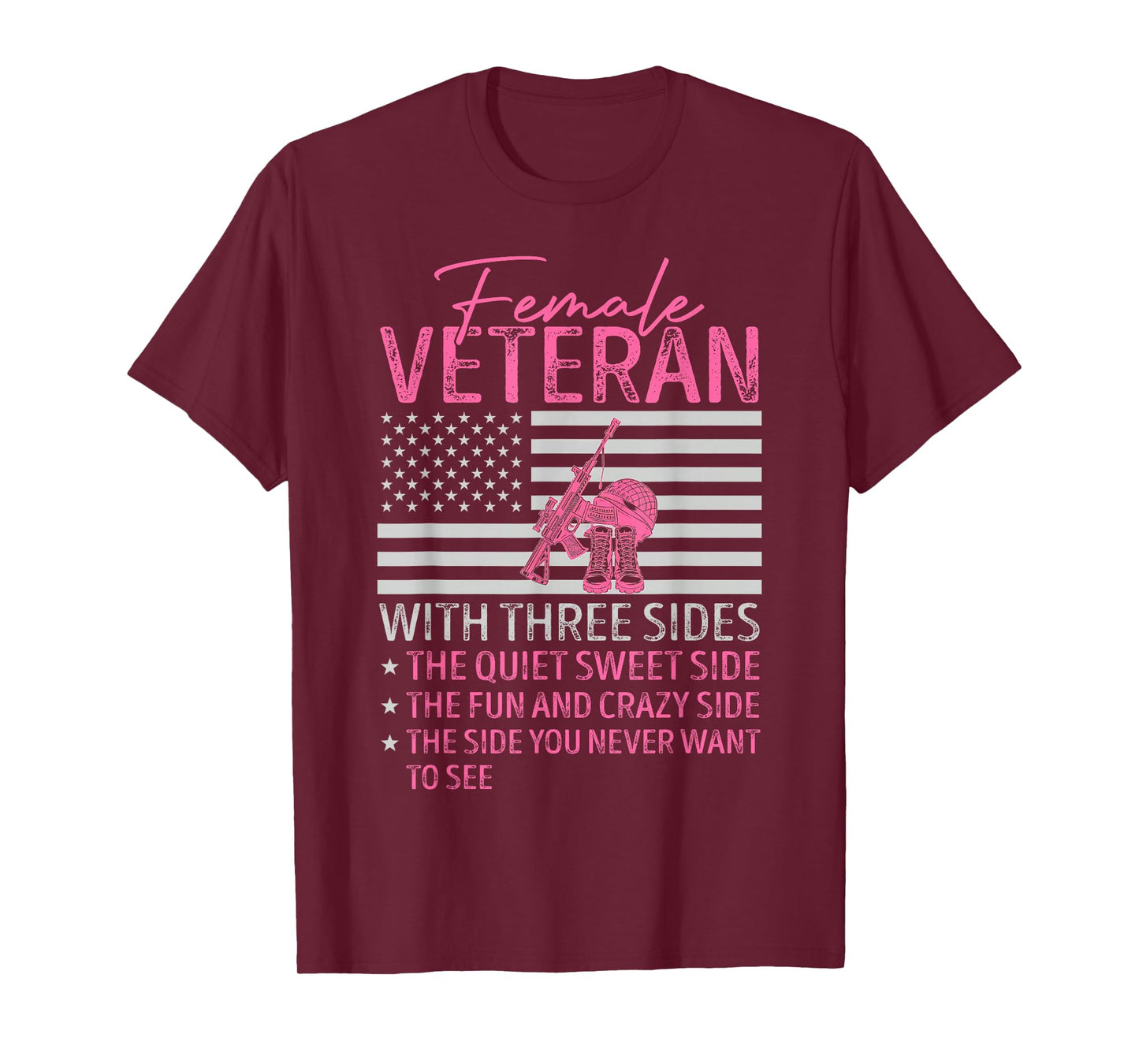 Womens Female Veteran with Three Sides Mom Mother Grandma T-Shirt