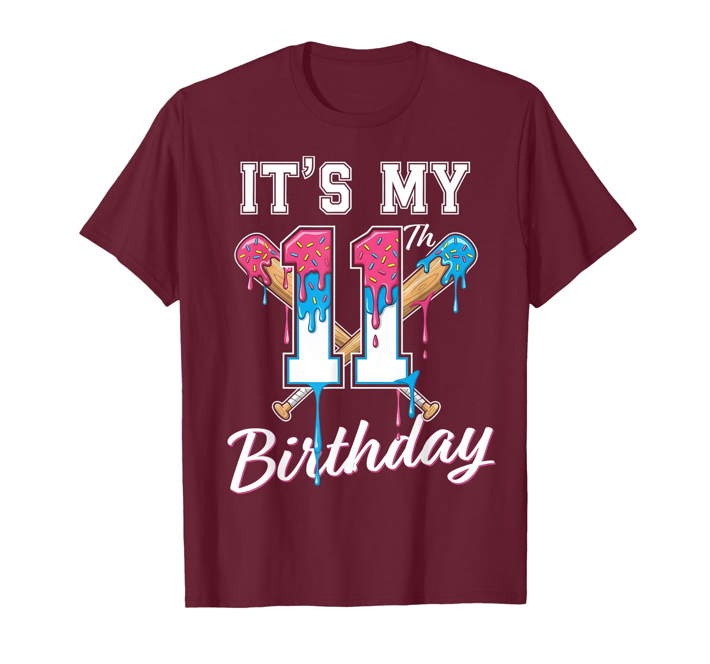 Baseball 11 Year Old Ice Cream Drip 11th Birthday Boys T-Shirt