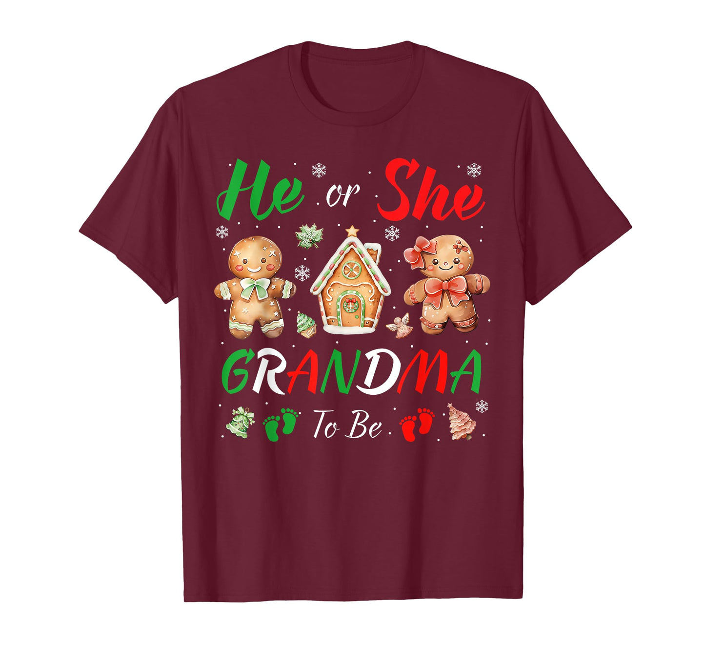 Christmas Gingerbread Gender Reveal He or She Grandma to Be T-Shirt