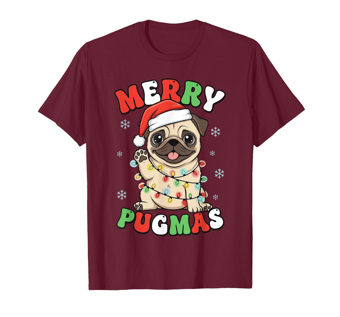 Pug Christmas Pajamas Shirt for Women, Funny Merry Pugmas T-Shirt