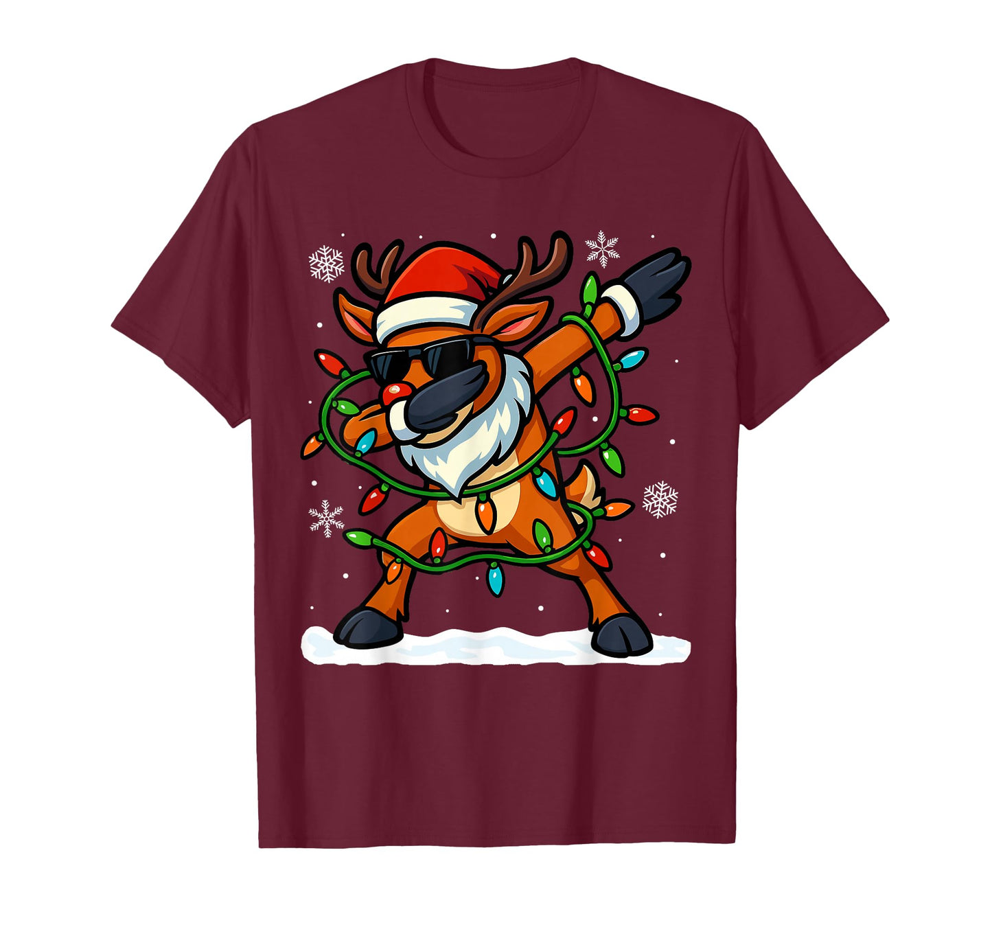 Dabbing Reindeer Christmas Girls Xmas Lights Boys Christmas T-Shirt