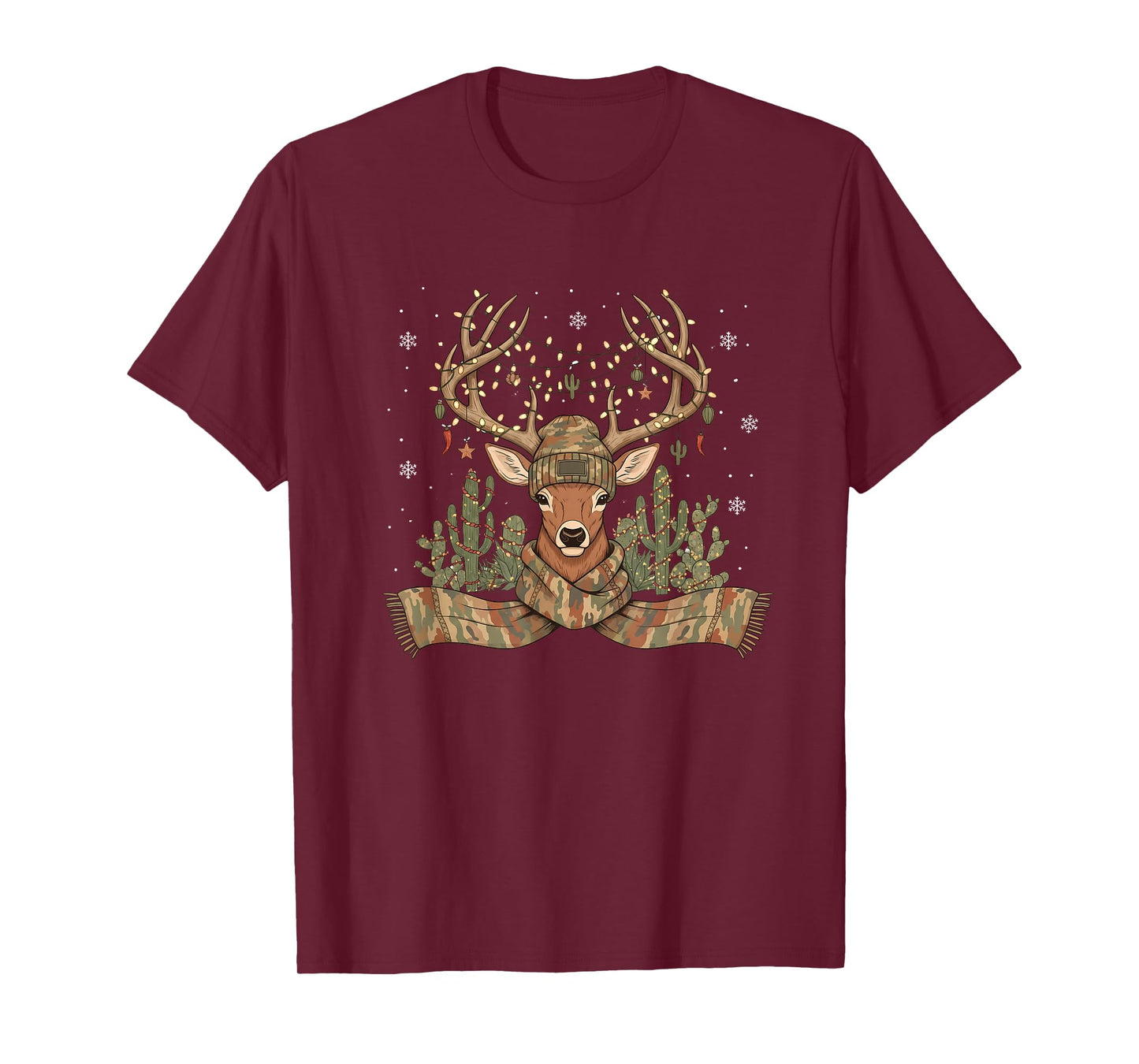 Christmas Holiday Camo Hunting Reindeer Deer Xmas Lights T-Shirt