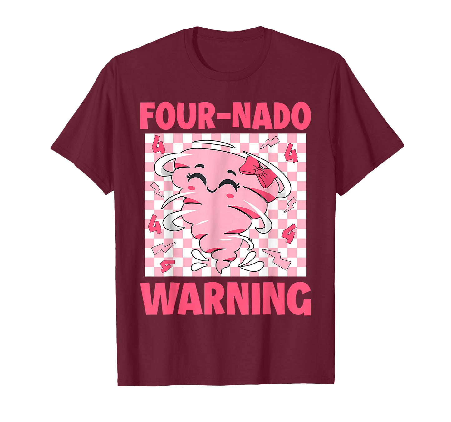 Four 4 Nado Warning Pink Tornado Themed Birthday Girls Kids T-Shirt