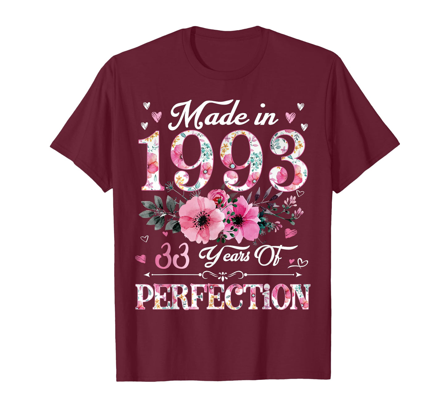 33 Year Old in 1993 Floral 33th Birthday Gifts for Women T-Shirt